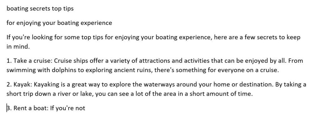 example of results from AI Writer H-supertools boating secrets top tip list