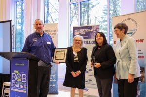 Lt Governor Kim Driscoll receives the “MMTA Elected Official of the year” award at the Business of Boating (BOB) conference 2024