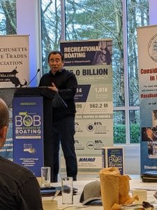 Warren Kelly receiving the Frank Farrell award at the Business of Boating (BOB) Conference 2024